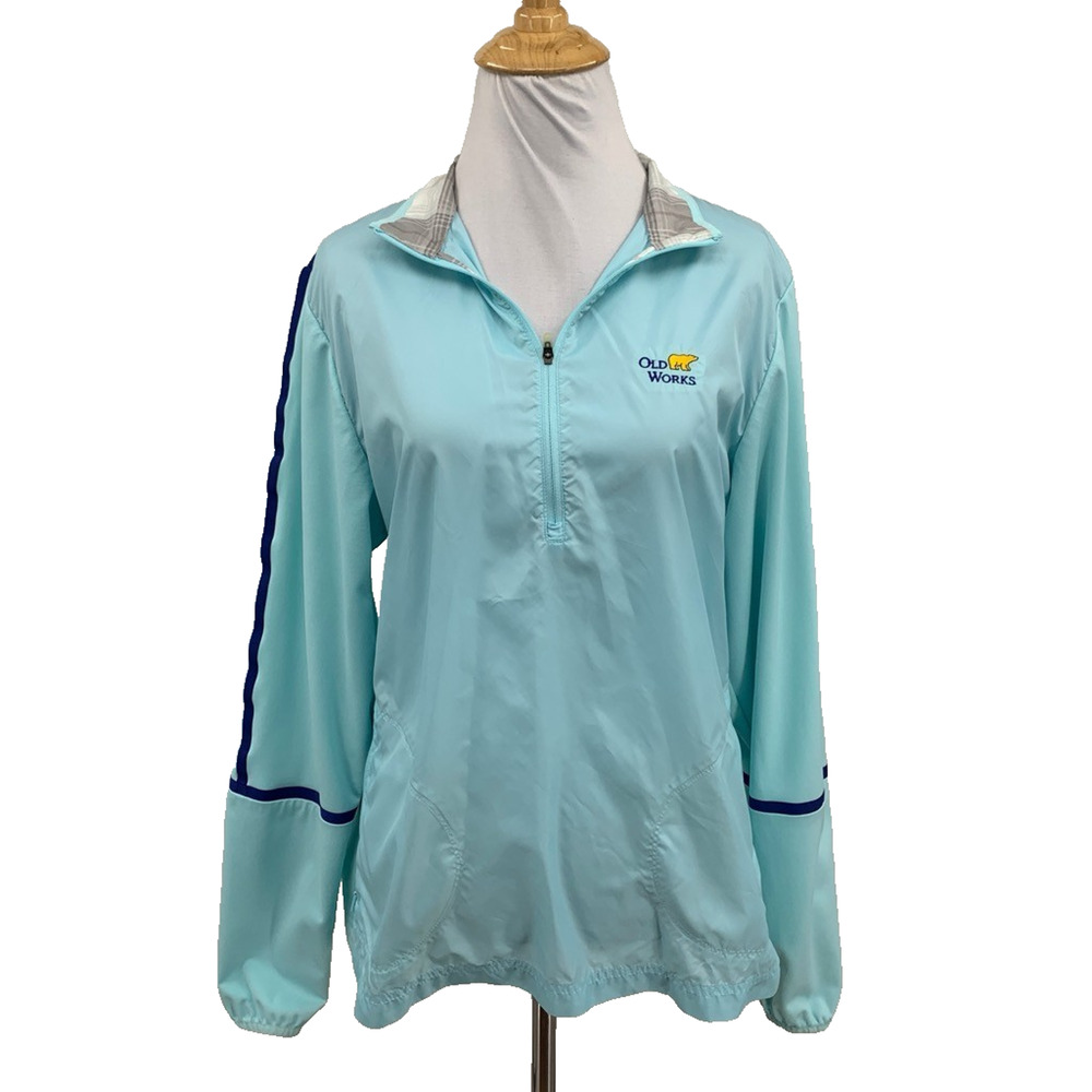 Nike Golf Jacket Womens Large Light Blue Royal Stretch Windbreaker 1/4 Zip *LOGO
